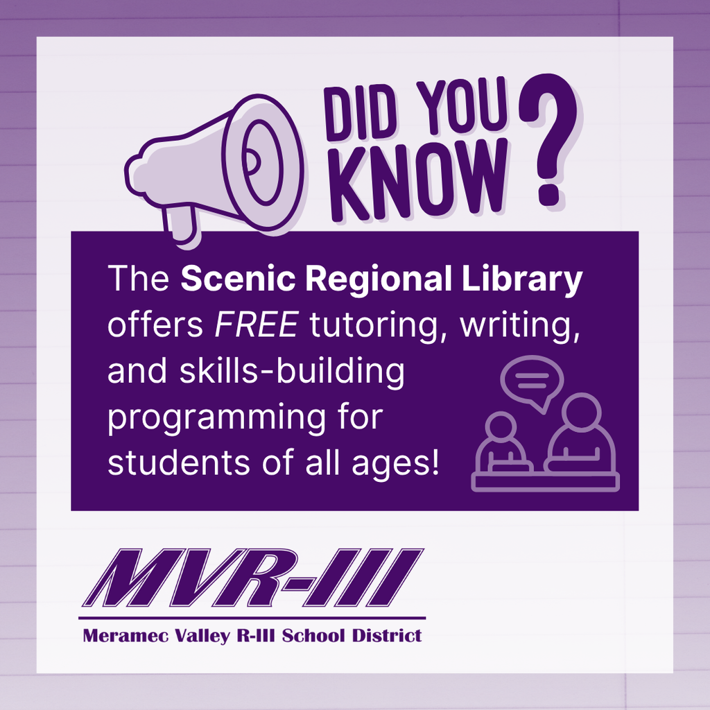 Graphic shows the Scenic Regional Library offers lots of services for students. 