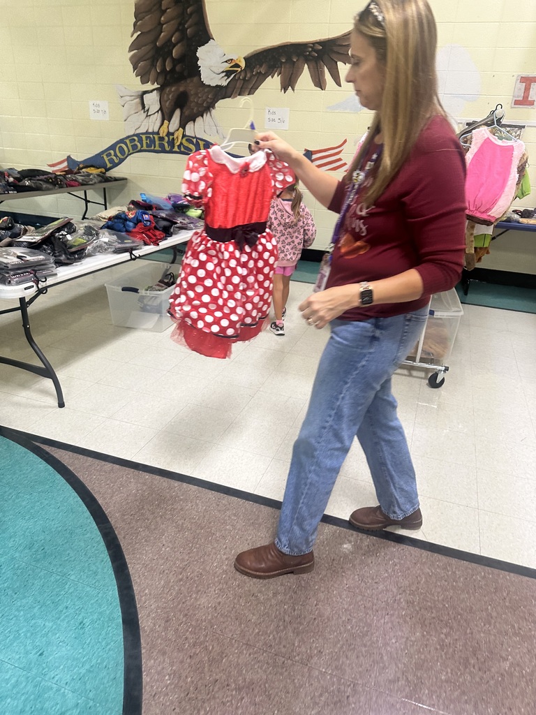 Photo shows the annual Costume Closet event at Robertsville Elementary