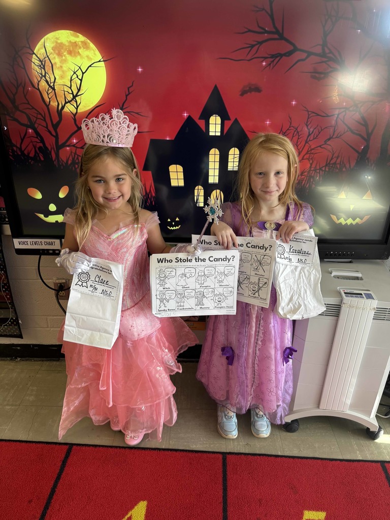 Photo shows a Halloween classroom math mystery challenge that students completed.