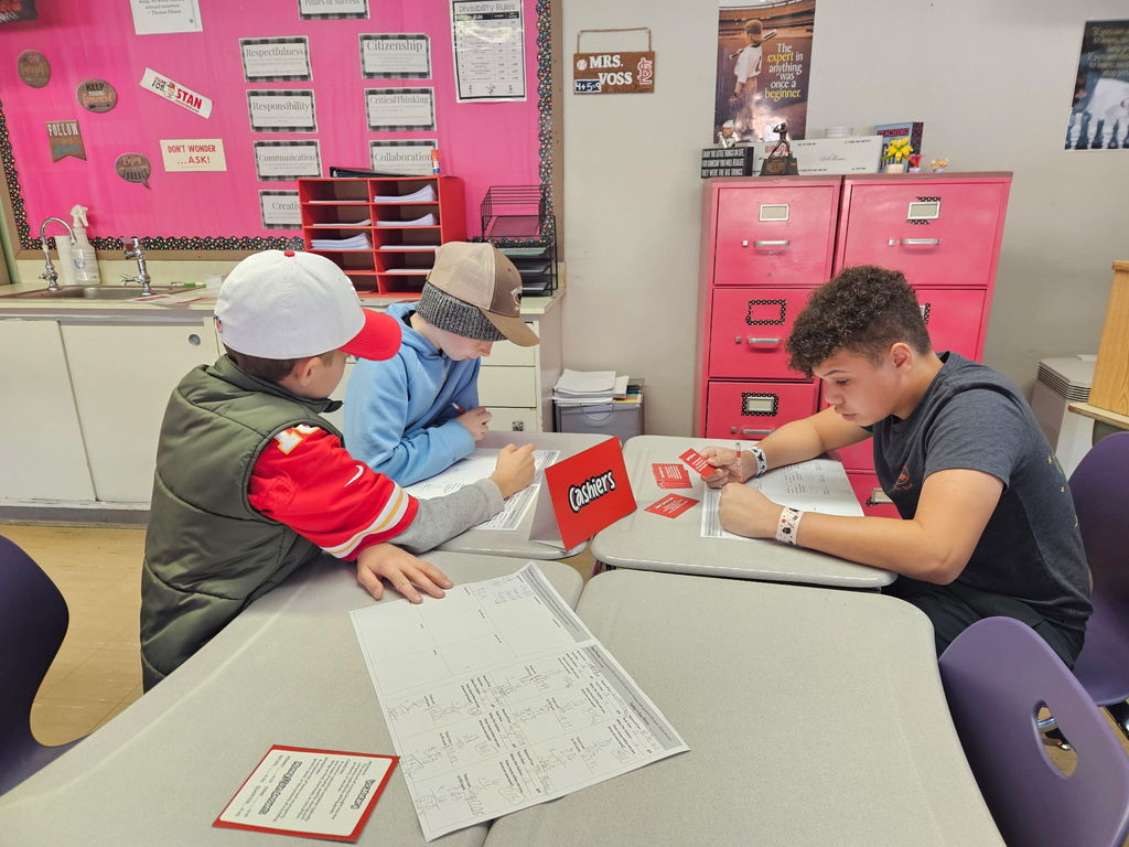 The photo shows Pacific Intermediate 6th graders using a real-world approach to learn math.