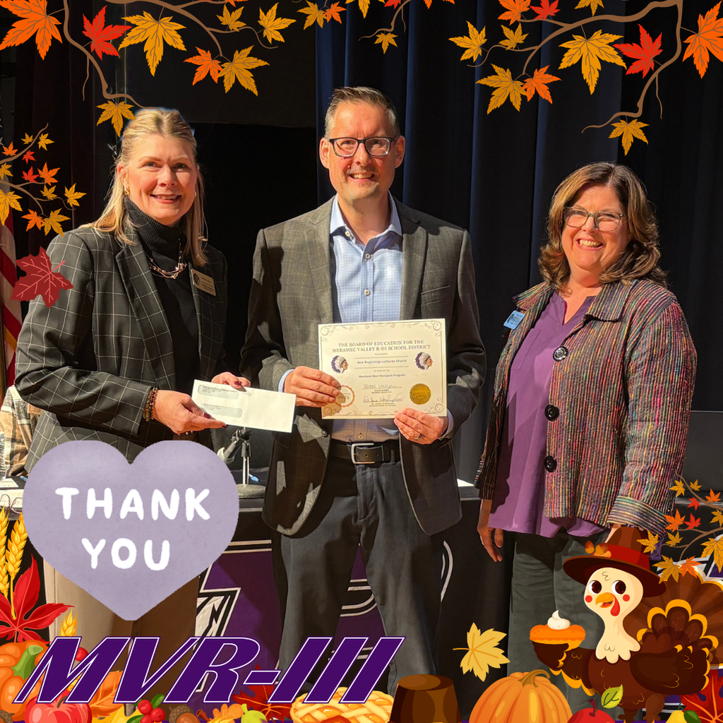 Graphic shows a thank you to New Beginnings Lutheran Church for their dedicated partnership supporting MVR-III's Thanksgiving meal baskets for more than two decades! 🍂