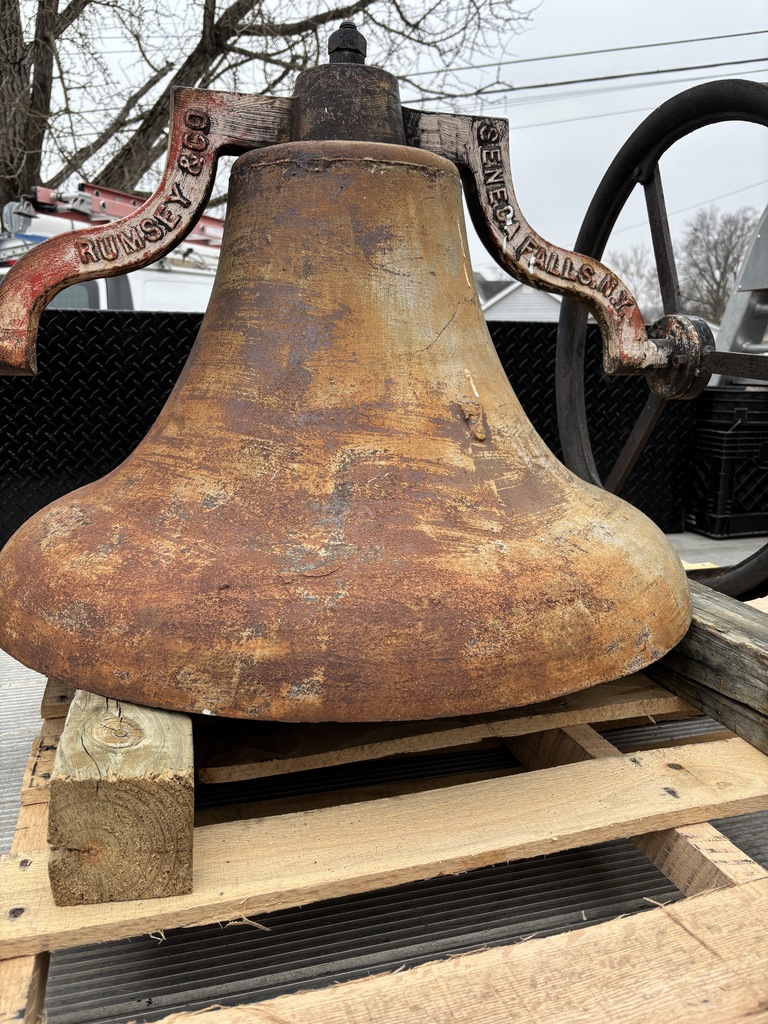 Photo shows the historic school bell which has been removed from the Community School as the property transitioned to new ownership