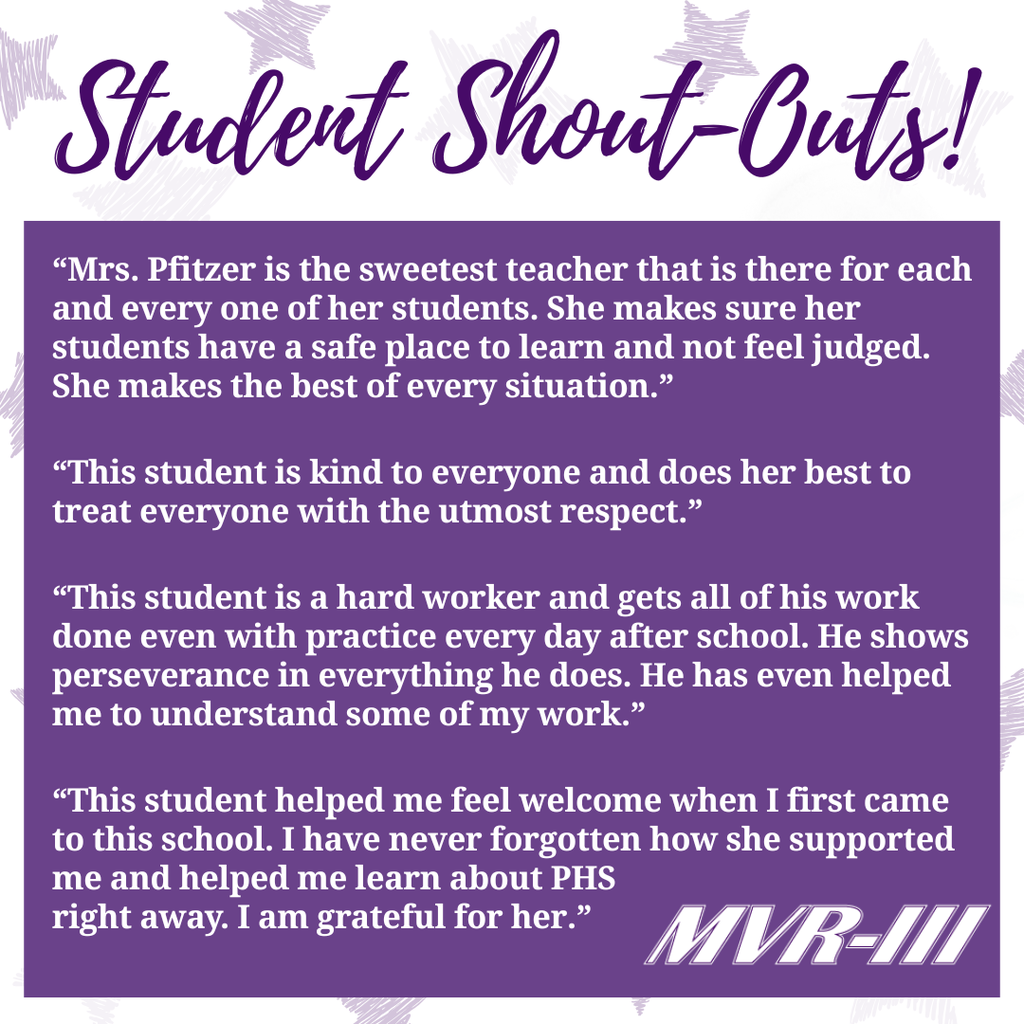 Graphic shows student shout-outs given  at PHS. 