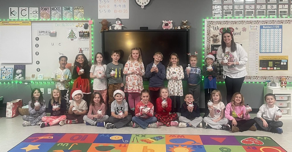 The photo shows the Pacific Intermediate 6th grade JAG Club's snowmen buddies that were shared with Mrs. Beerman's 1st grade class