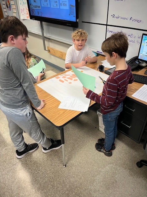 Students classifying shapes through their Quadrilateral Posters.