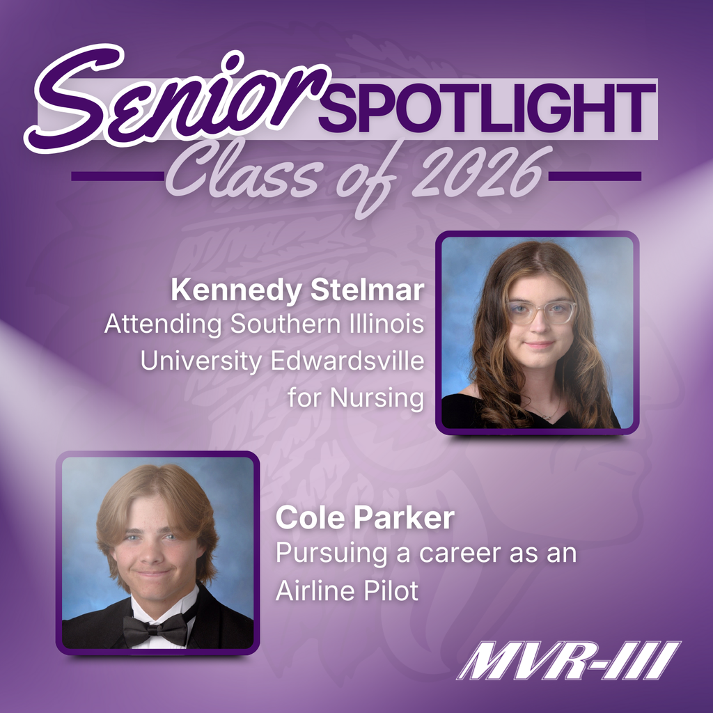 Senior spotlights graphic with student headshots.