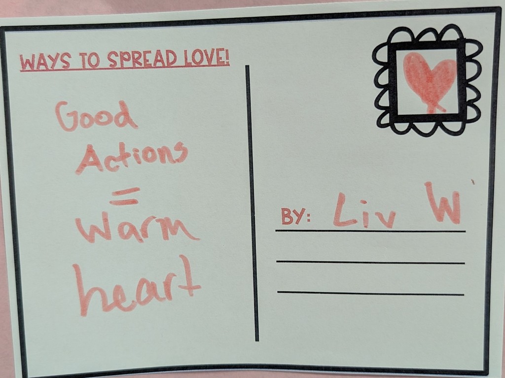 "Ways to spread love," student note.