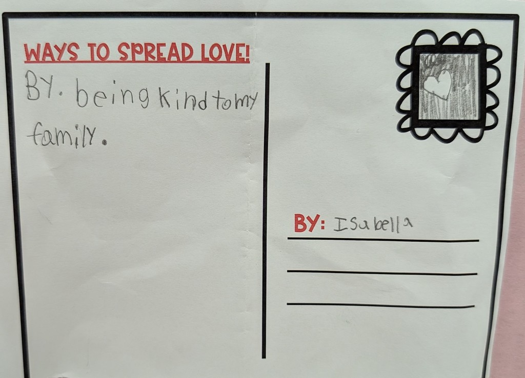 "Ways to spread love," student note.
