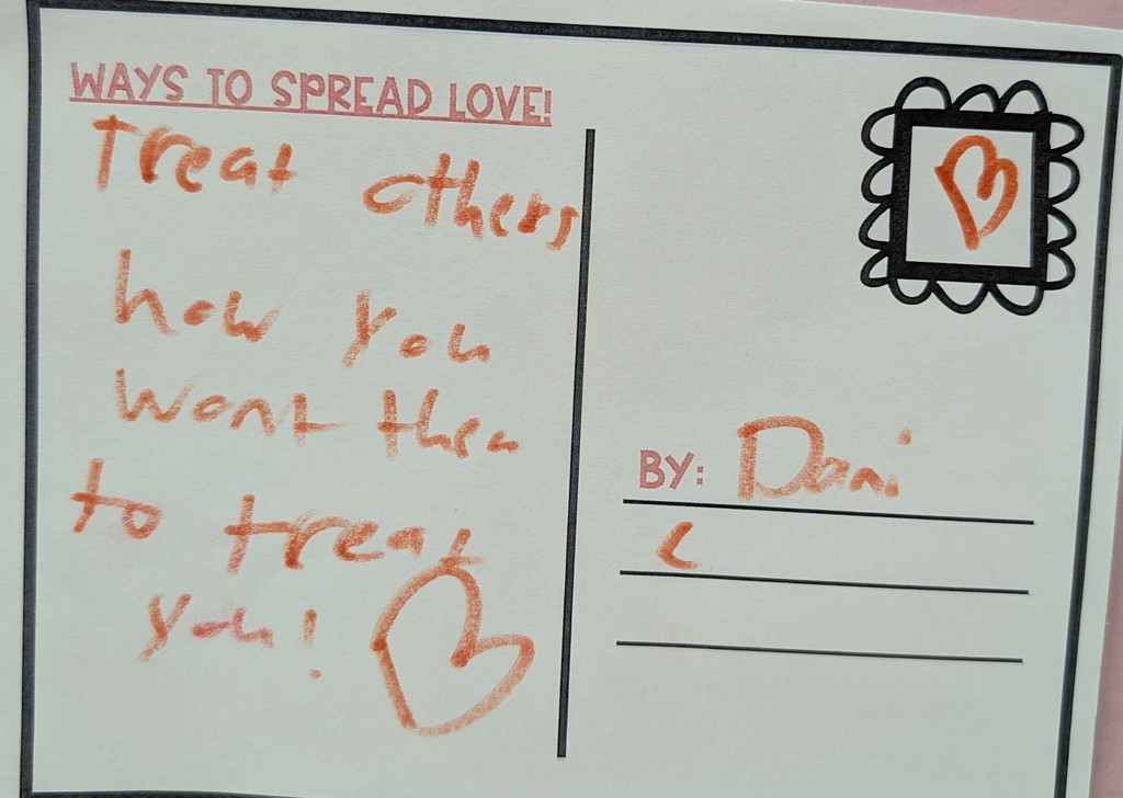 "Ways to spread love," student note.