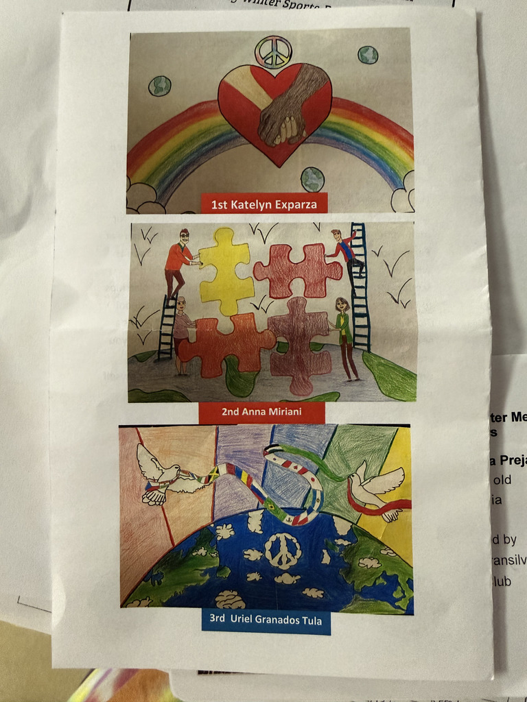 Students' peace posters drawings.