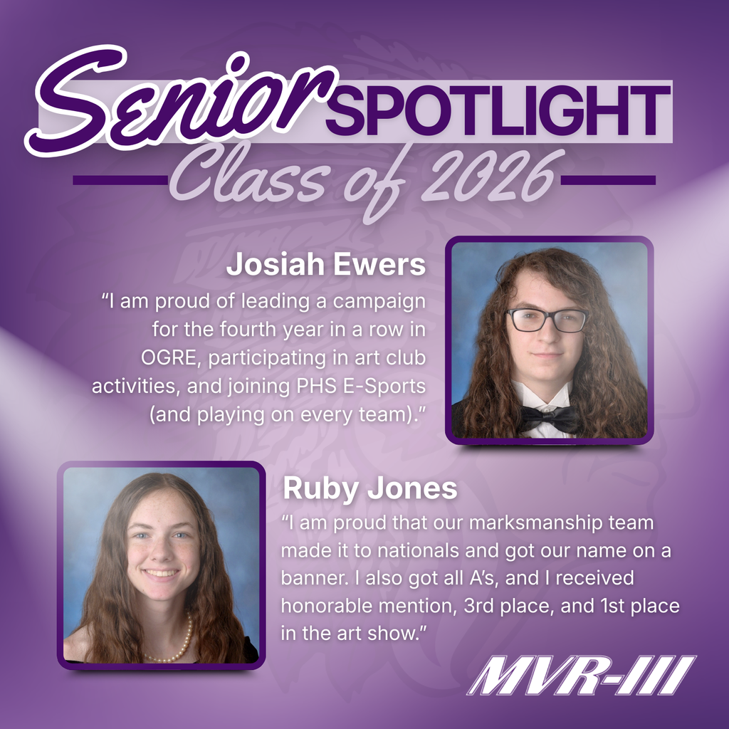 Senior spotlight Class of 2026 with two senior portraits.