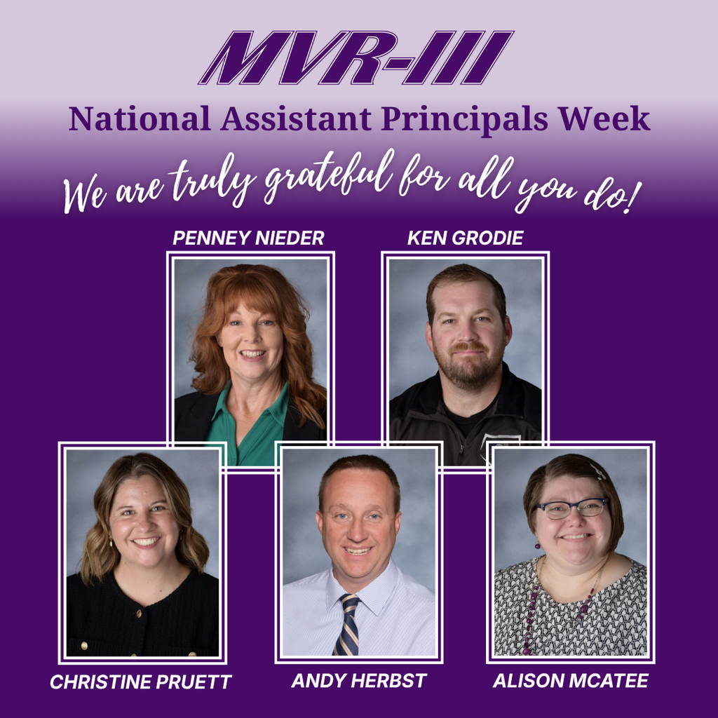 National Assistant Principals Week with five portraits and MVR-III logo.