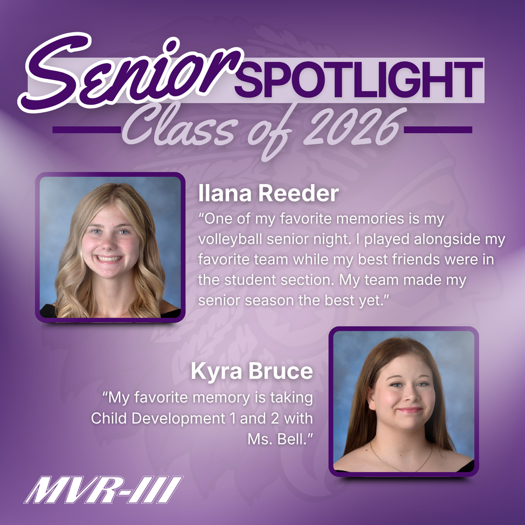 Senior spotlight Class of 2026 with two senior portraits.