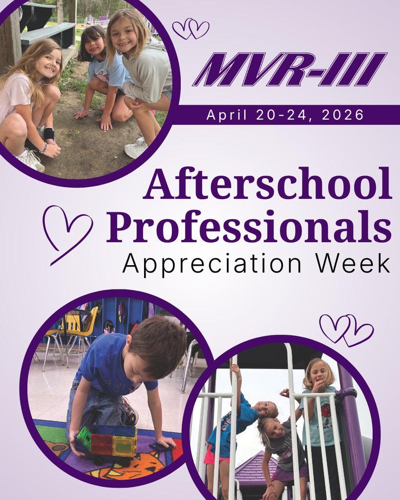 “MVR-III Afterschool Professionals Appreciation Week, April 20–24, 2026,” with photos of children playing indoors and outdoors.