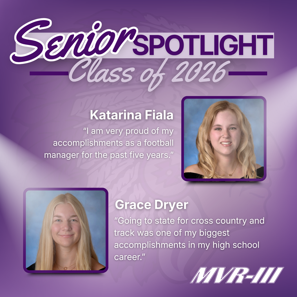 Senior spotlight Class of 2026 with two senior portraits.