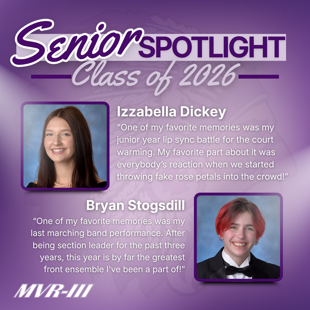 Senior spotlight Class of 2026 with two senior portraits.