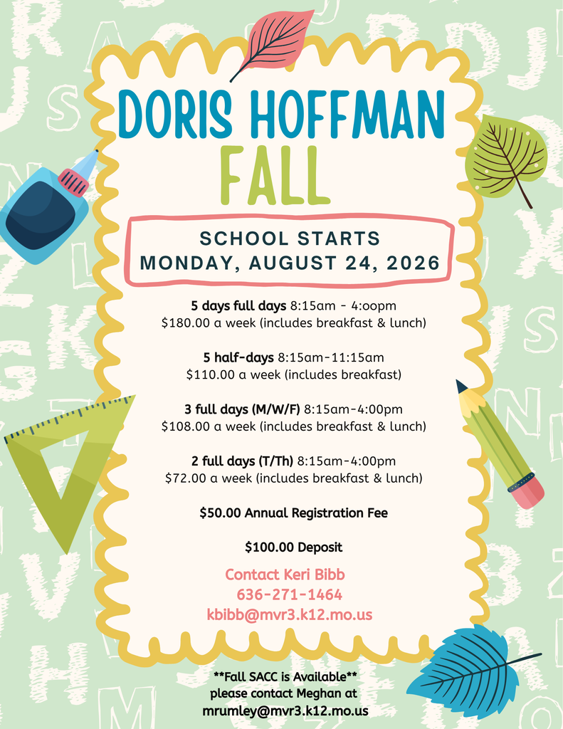 Doris Hoffman Fall program; school starts Aug 24, 2026, with full/half-day options, prices, and contact info.