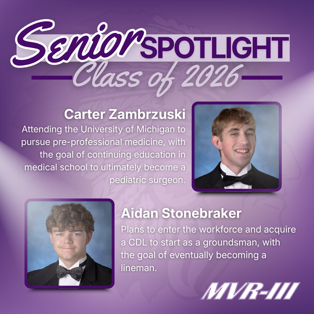 Senior spotlight Class of 2026 with two senior portraits.