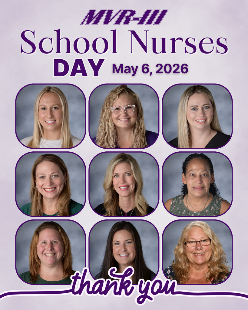 “MVR-III School Nurses Day, May 6, 2026” with nine staff headshots in a grid and “thank you” below.
