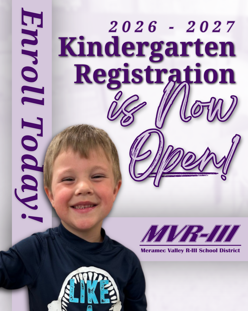 2026-27 Kindergarten Enrollment is now open with young student and purple MVR-III logo.
