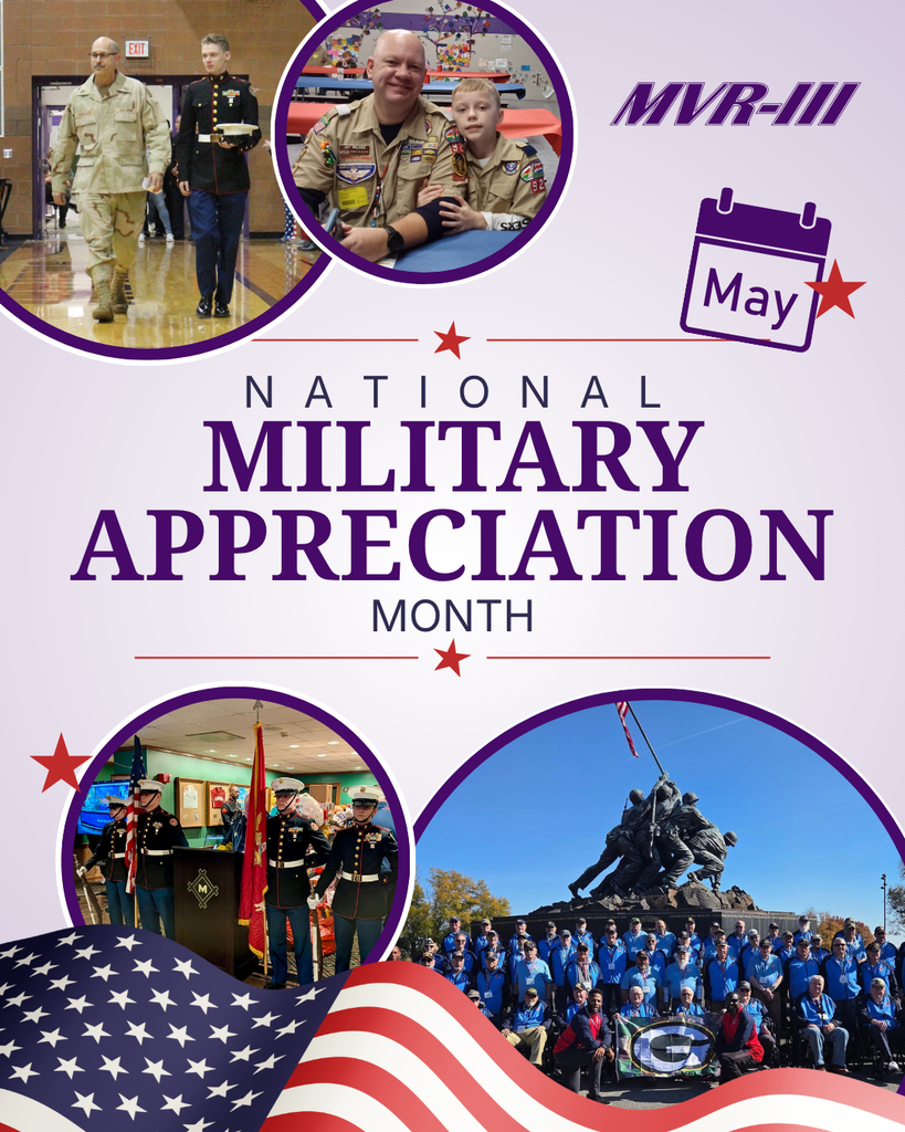 National Military Appreciation Month design featuring service members, veterans, patriotic imagery, and American flags.