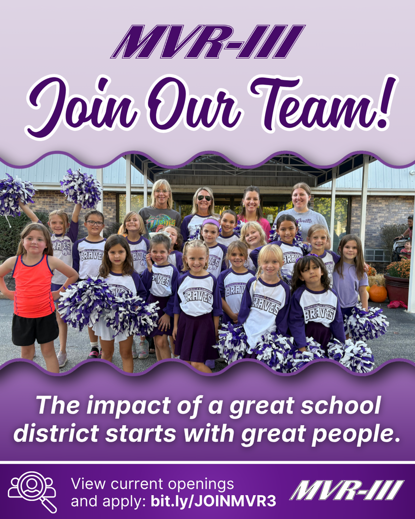 MVR-III recruitment featuring young cheerleaders and staff in purple uniforms, inviting applicants to join the team.
