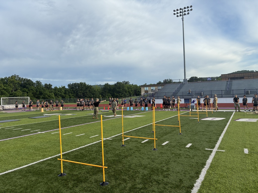 High School students practicing outside on a field.