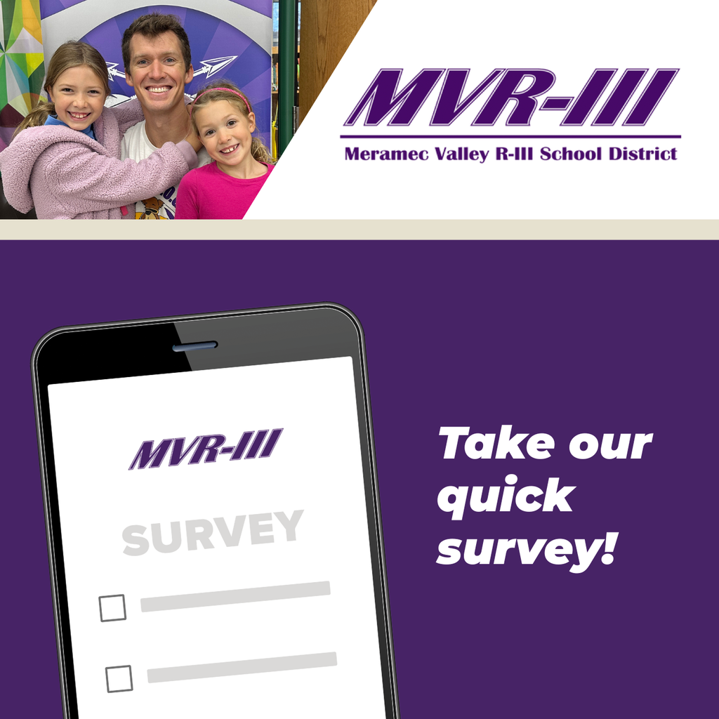 Take our quick survey with MVR-III logo and phone icon.