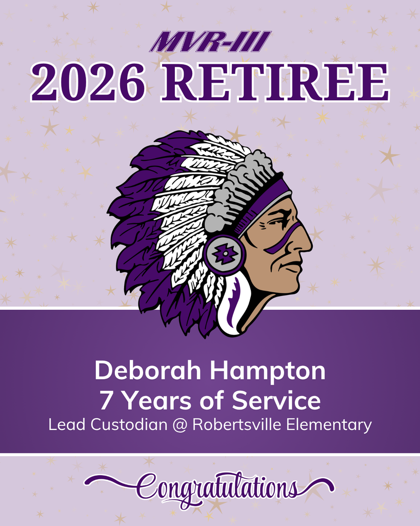 Retirement recognition for Deborah Hampton, Lead Custodian at Robertsville Elementary, celebrating 7 years of service with the MVR-III School District