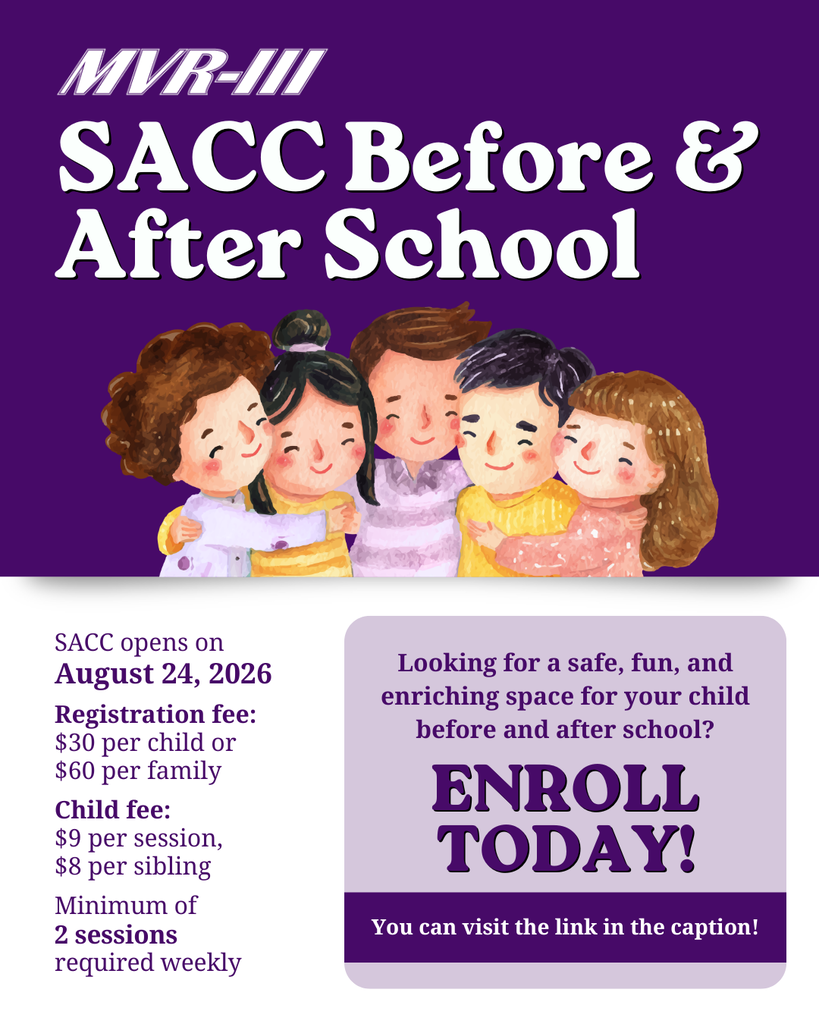 SACC Before and After School open now with information and MVR-III logo.