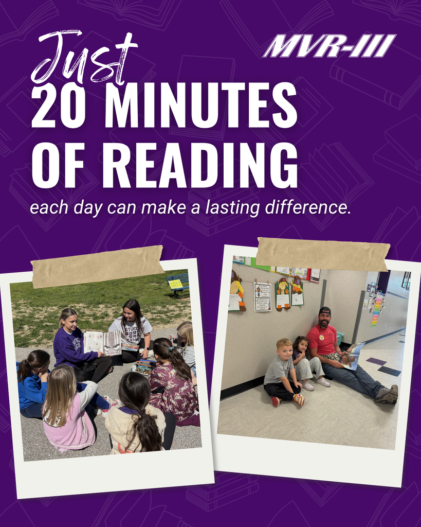 “Just 20 Minutes of Reading each day can make a lasting difference,” with photos of adults reading to children.