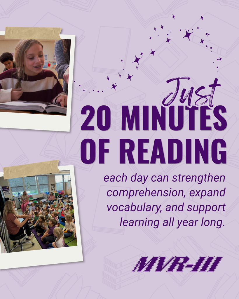 “Just 20 Minutes of Reading” with classroom photos and benefits for learning.