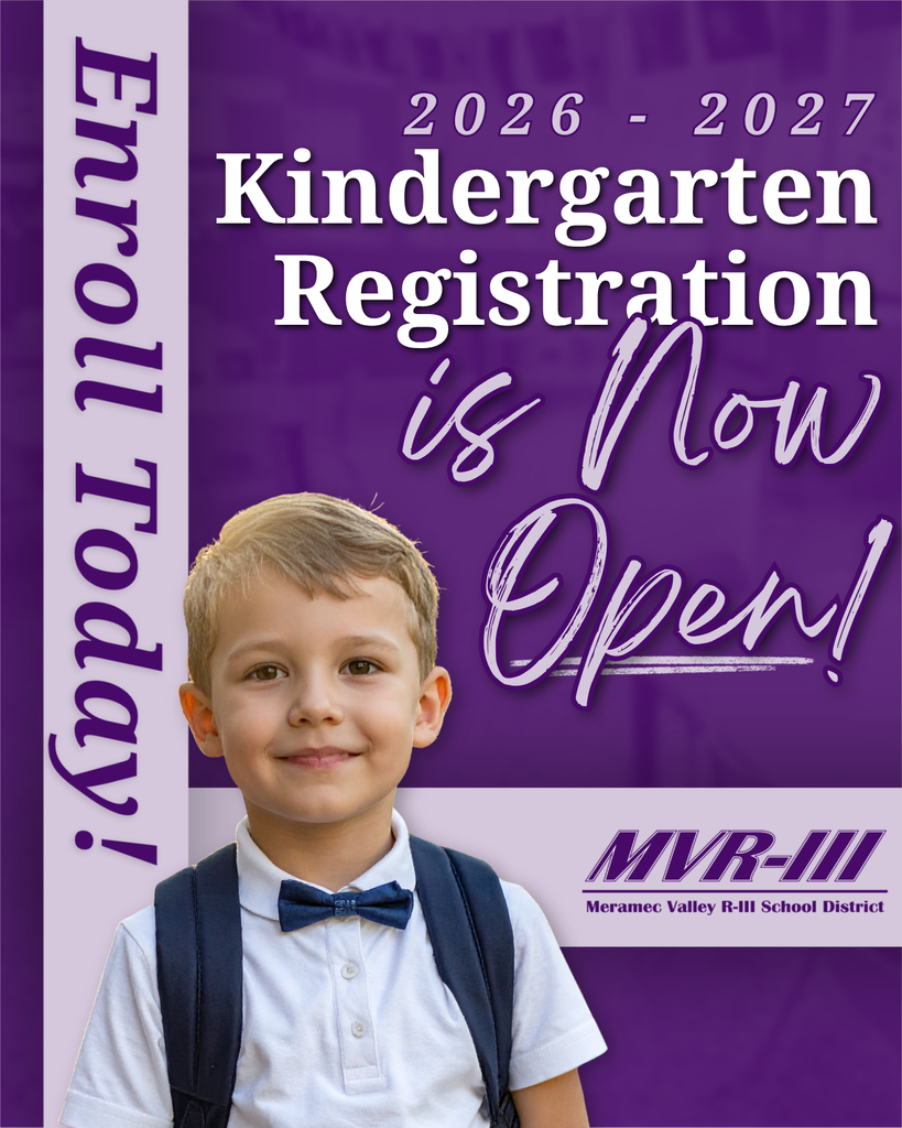 Smiling young student with a backpack promotes MVR-III's 2026โ27 kindergarten registration, now open, with an "Enroll Today!" message.