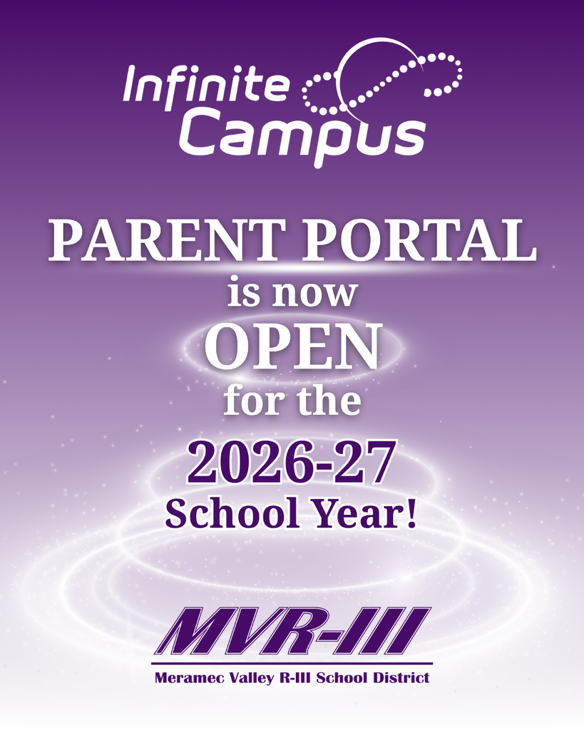 Purple Infinite Campus logo, announces the Parent Portal is open for the 2026–27 school year.
