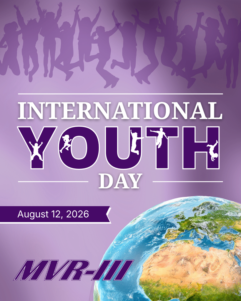 International Youth Day featuring jumping silhouettes, bold text, the date August 12, 2026, and Earth.