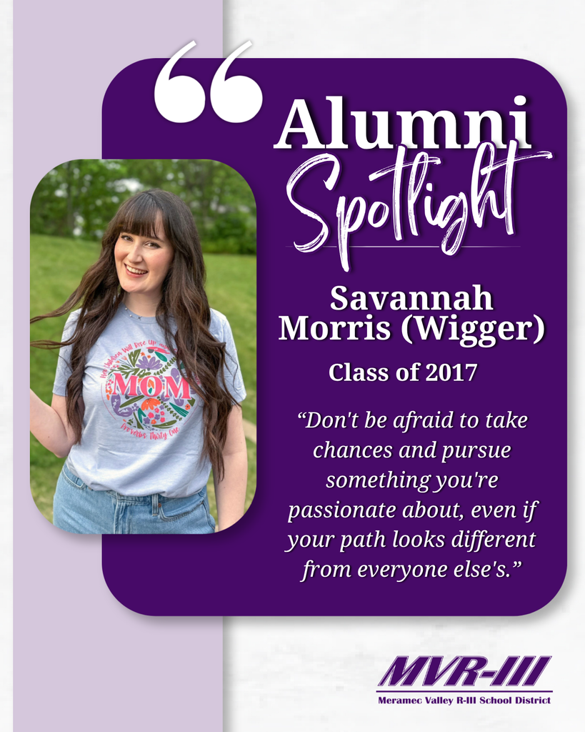 Alumni Spotlight featuring Savannah Morris (Wigger), Class of 2017, with a portrait and advice to pursue your passions.