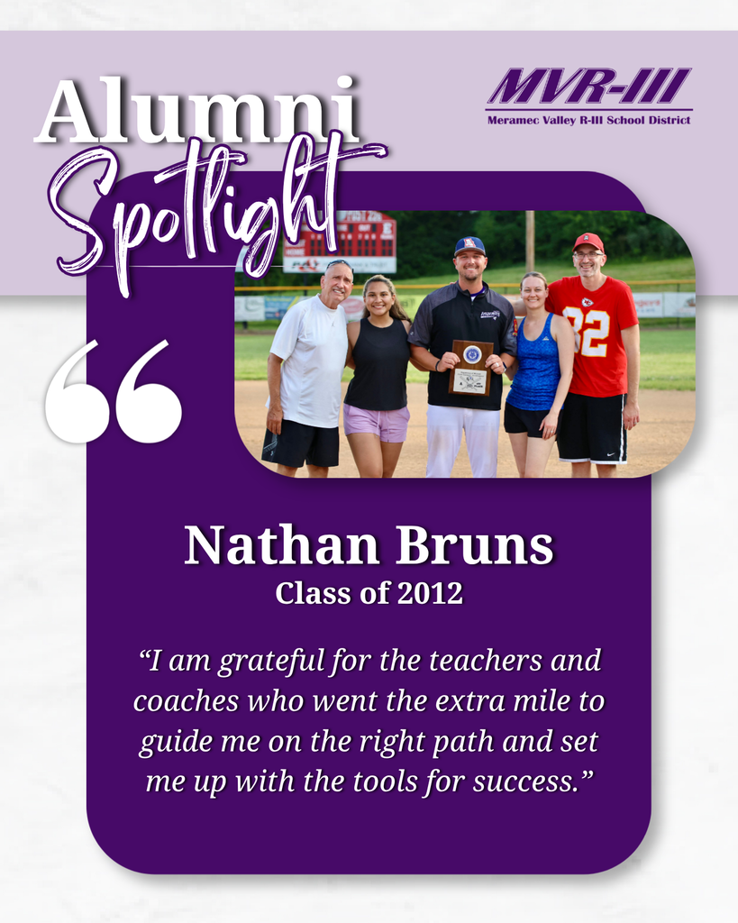 Alumni Spotlight, Nathan Bruns, Class of 2012 and quote.