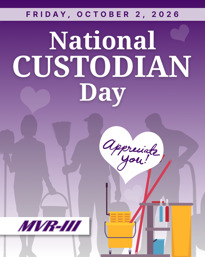 National Custodian Day appreciation message dated October 2, 2026, with custodial silhouettes and cleaning supplies.