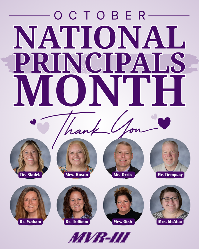 October National Principals Month tribute thanks eight MVR-III principals, featuring their portraits and names.