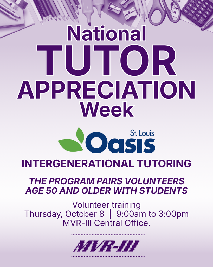 National Tutor Appreciation Week highlights St. Louis Oasis intergenerational tutoring and volunteer training on October 8 at MVR-III.