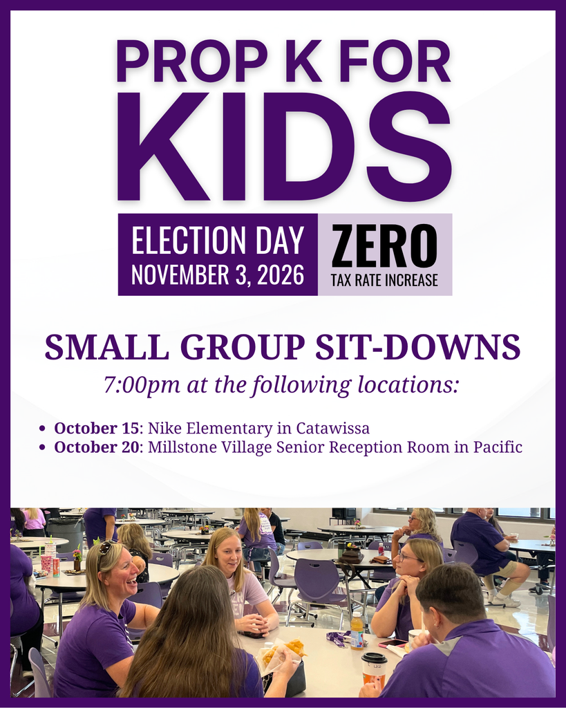 Prop K for Kids flyer announces 7 p.m. community sit-downs October 15 at Nike Elementary and October 20 at Millstone Village.