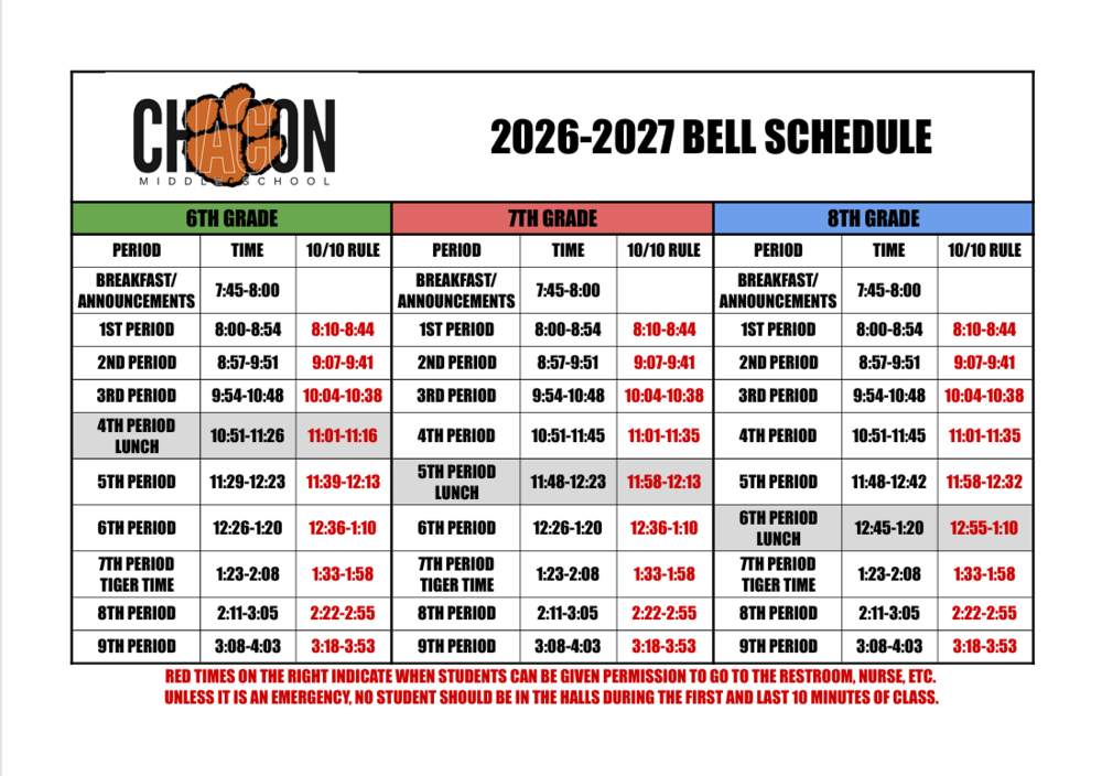 Bell Schedule 2027