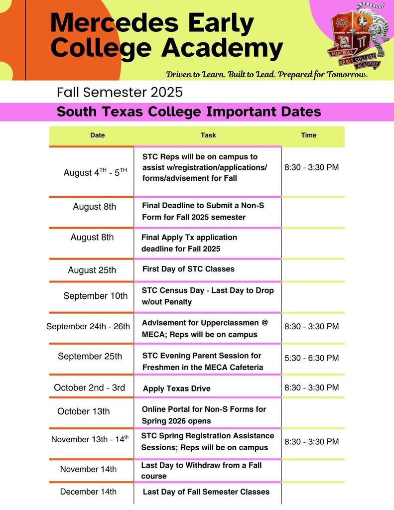MECA/STC calendar