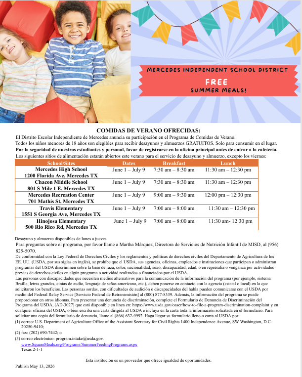 Summer Meals Flyer 2026 (Spanish)