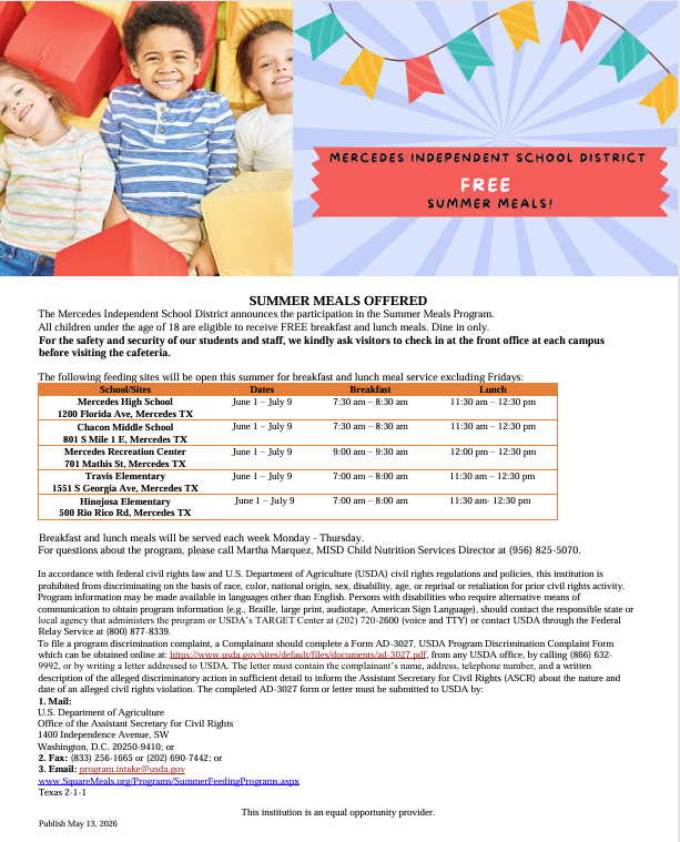 Summer Meals Flyer 2026