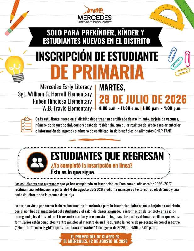 Elementary Registration 2026 Spanish Flyer