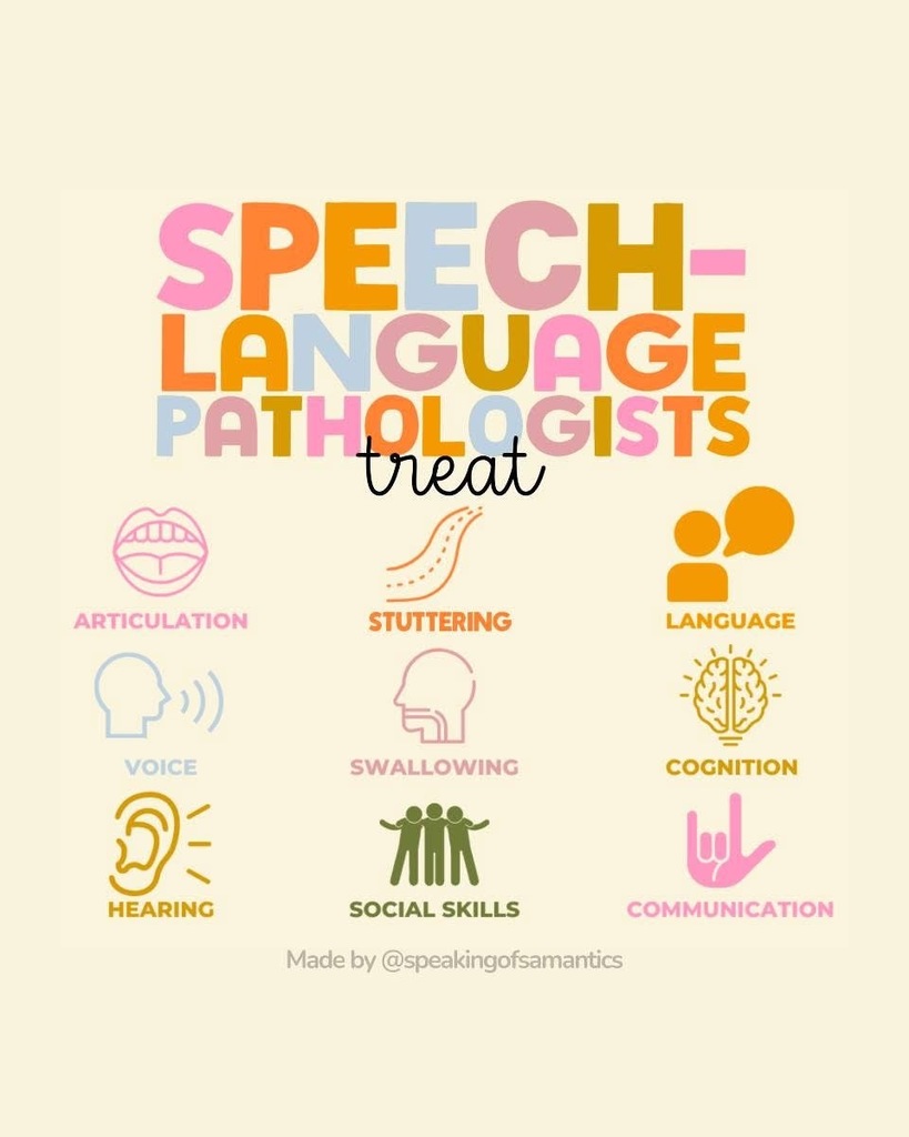 Speech-Language Pathologists treat articulation, stuttering, language, voice, swallowing, cognition, hearing, social skills, communication
