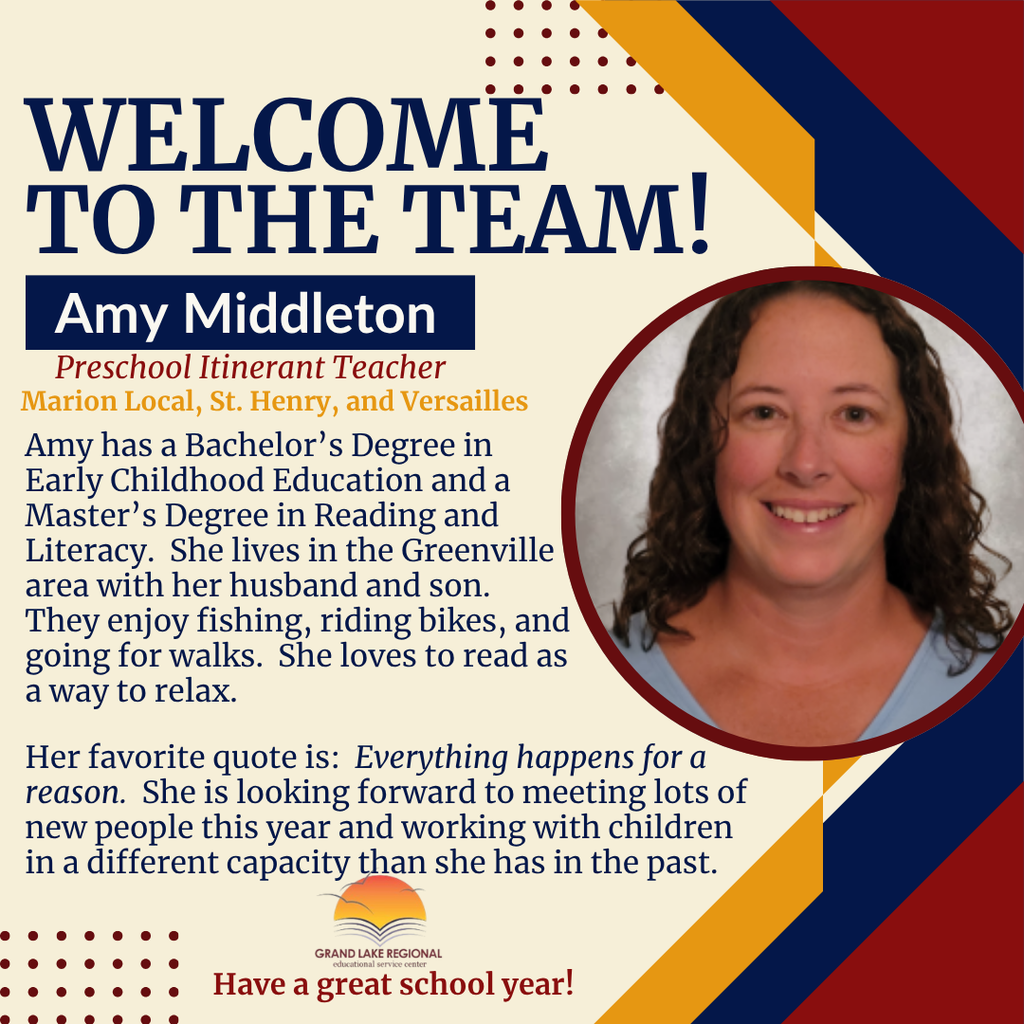 An introduction poster features Amy Middleton, a preschool itinerant teacher. It includes a photo, her background, and favorite quote.