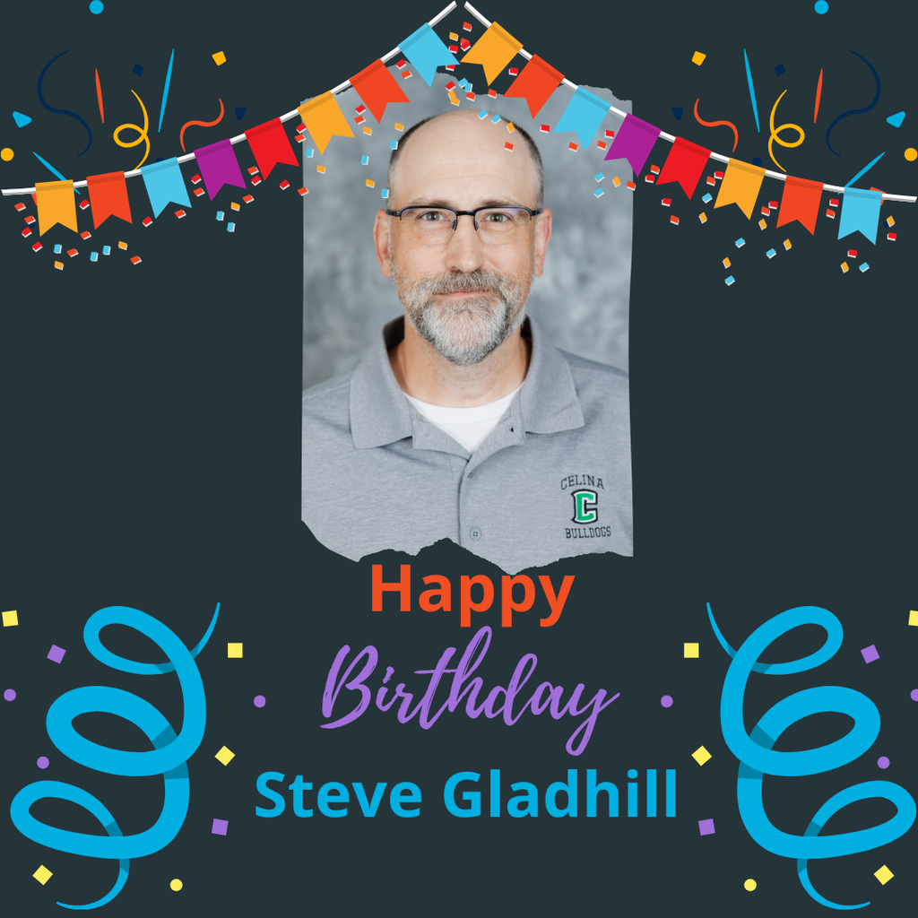 Person in gray polo with white undershirt, gray hair, glasses, and beard. "Happy Birthday Steve Gladhill" written in pink and blue text.
