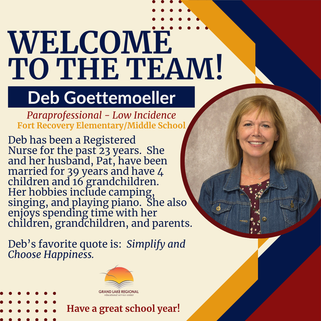 A poster welcomes Deb Goettemoeller to a team. Deb, a registered nurse for 23 years, enjoys camping, singing, and playing piano.